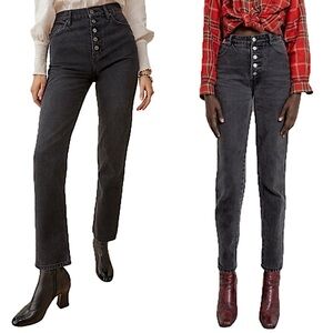 Reformation Liza High Rise Exposed Button Fly Black Yuma Wash Skinny Jeans Denim